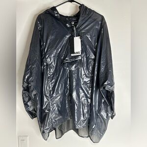 Rains 1/4 Zip Pullover Ultralight Anorak Black Metalic Sz M With Bag NWT $225.